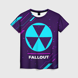 Женская футболка Символ Fallout в неоновых цветах на темном фоне