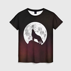 Женская футболка Волк и луна Wolf and moon