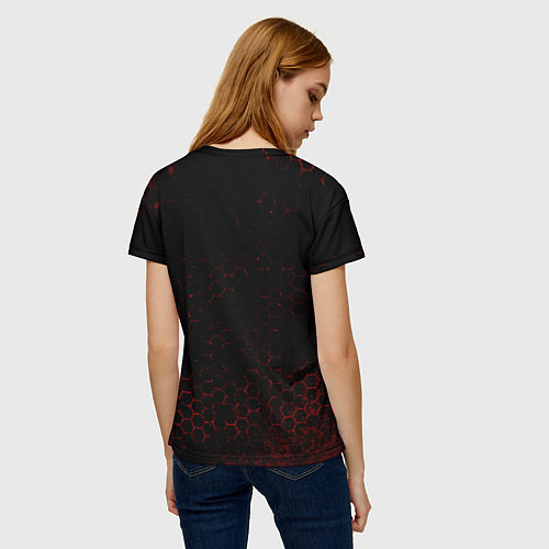 Женская футболка Символ Portal и краска вокруг на темном фоне / 3D-принт – фото 4