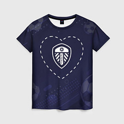 Женская футболка Лого Leeds United в сердечке на фоне мячей