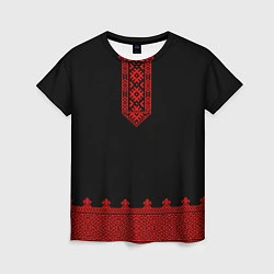 Футболка женская Черная славянская рубаха, цвет: 3D-принт