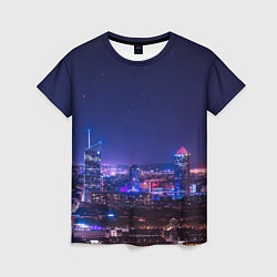 Женская футболка Неоновый ночной город - Фиолетовый