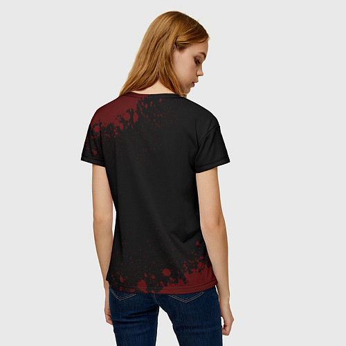 Женская футболка Символ Roblox и краска вокруг на темном фоне / 3D-принт – фото 4