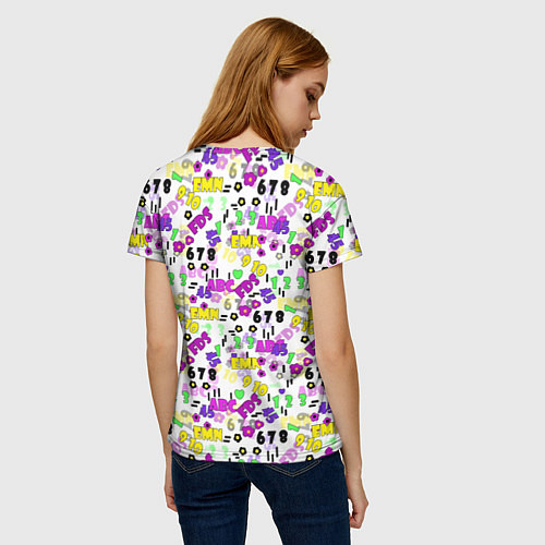 Женская футболка Разноцветные цифры и алфавит school / 3D-принт – фото 4