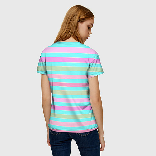 Женская футболка Pink turquoise stripes horizontal Полосатый узор / 3D-принт – фото 4