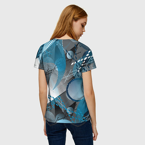 Женская футболка Абстрактный серо-синий принт / 3D-принт – фото 4