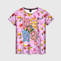 Женская футболка Слово МАМА в цветочках