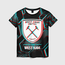 Женская футболка West Ham FC в стиле Glitch на темном фоне