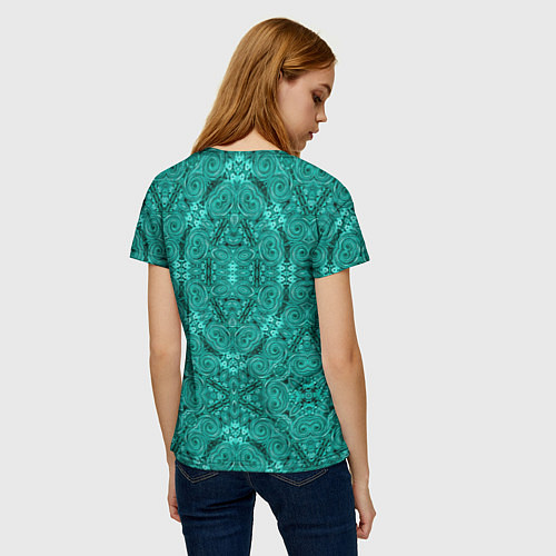 Женская футболка Бирюзовый восточный ажурный узор / 3D-принт – фото 4