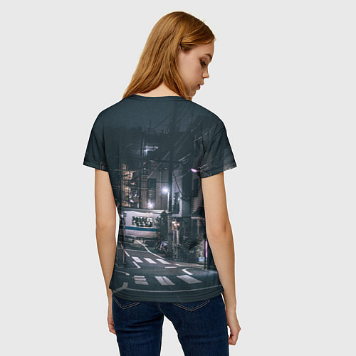 Женская футболка Ночная улица города - Белый / 3D-принт – фото 4