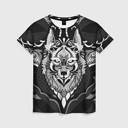 Женская футболка Черно-белый волк