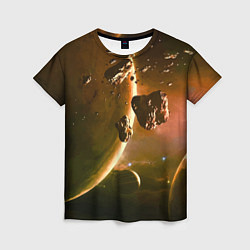 Женская футболка Две планеты в космическом пространстве