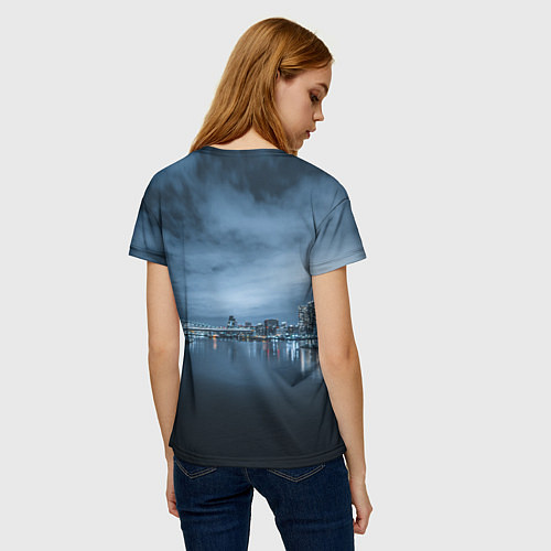 Женская футболка Неоновый город вдалеке и небо - Синий / 3D-принт – фото 4