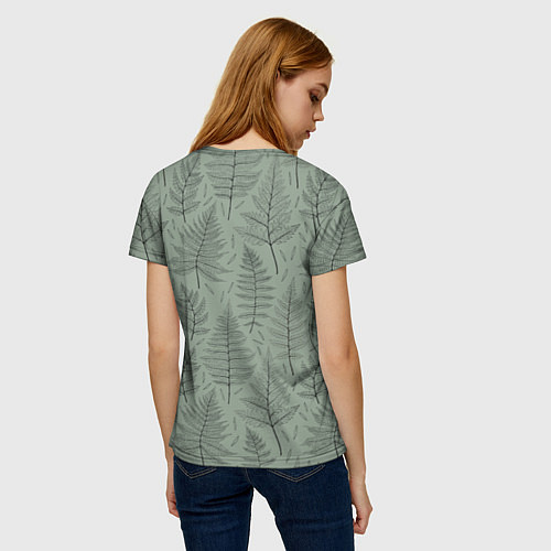 Женская футболка Листья папоротника на зеленом фоне Минимализм / 3D-принт – фото 4