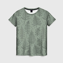 Женская футболка Листья папоротника на зеленом фоне Минимализм