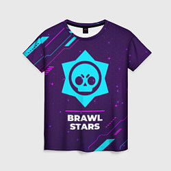 Женская футболка Символ Brawl Stars в неоновых цветах на темном фон