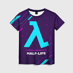 Женская футболка Символ Half-Life в неоновых цветах на темном фоне