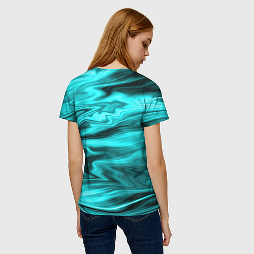 Женская футболка Неоновый бирюзовый мраморный узор / 3D-принт – фото 4