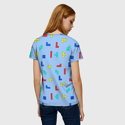 Женская футболка Тетрис на голубом фоне / 3D-принт – фото 4