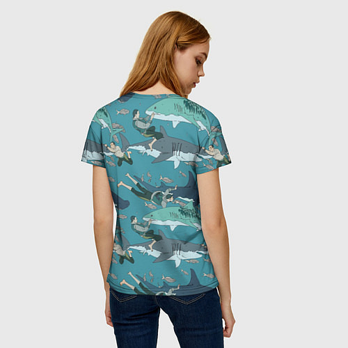 Женская футболка Ныряльщики и акулы - паттерн / 3D-принт – фото 4