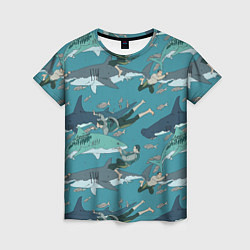 Женская футболка Ныряльщики и акулы - паттерн