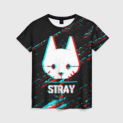 Женская футболка Stray в стиле glitch и баги графики на темном фоне