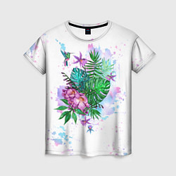Женская футболка Тропический букет с колибри