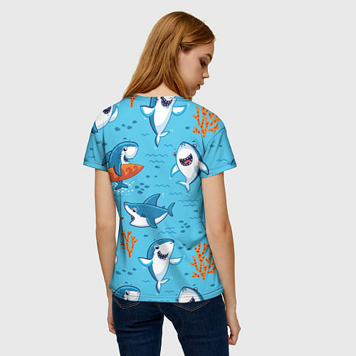 Женская футболка Прикольные акулята - паттерн / 3D-принт – фото 4
