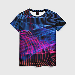 Женская футболка Неоновые электронные волнообразные линии