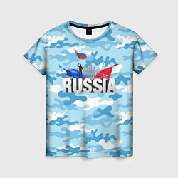Женская футболка Russia: синий камфуляж