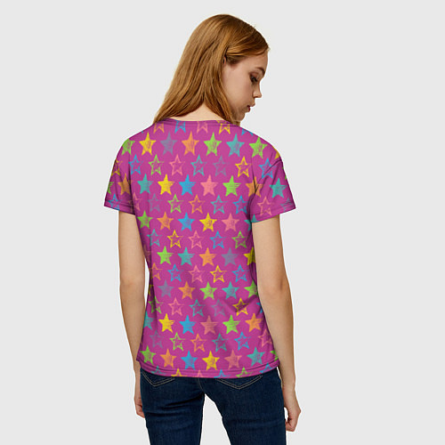Женская футболка Сердечный котик в поп-арте / 3D-принт – фото 4