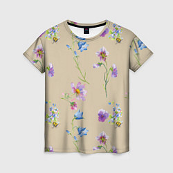 Женская футболка Нарисованные Цветы Колокольчики и Пчёлы