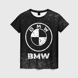 Женская футболка BMW с потертостями на темном фоне