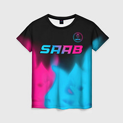 Женская футболка Saab - neon gradient: символ сверху