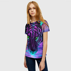 Футболка женская Светящийся неоновый тигр, цвет: 3D-принт — фото 2
