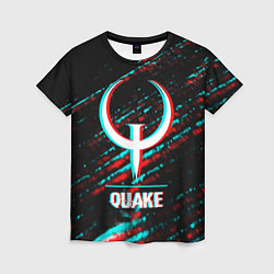Женская футболка Quake в стиле glitch и баги графики на темном фоне