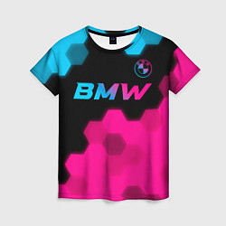 Женская футболка BMW - neon gradient: символ сверху