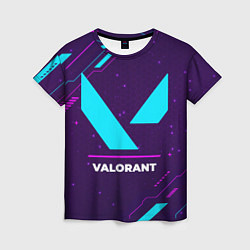 Женская футболка Символ Valorant в неоновых цветах на темном фоне