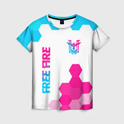 Футболка женская Free Fire neon gradient style: символ и надпись ве, цвет: 3D-принт