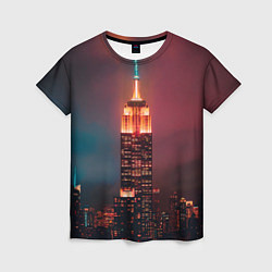 Женская футболка Неоновая ночная башня в городе