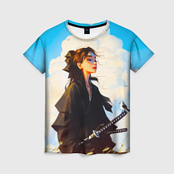 Женская футболка Девушка самурай и облака
