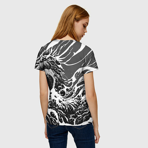 Женская футболка Черно-белые волны / 3D-принт – фото 4