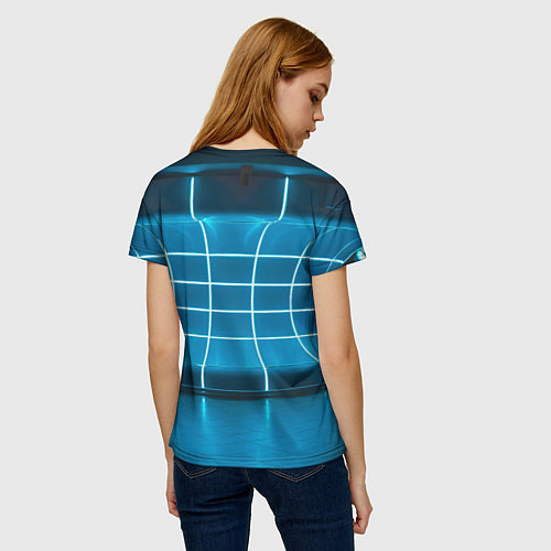 Женская футболка Абстрактная панель неоновых голубых фонарей / 3D-принт – фото 4
