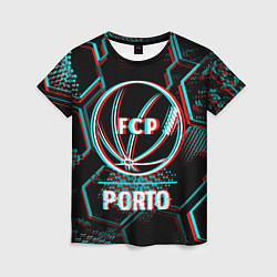 Женская футболка Porto FC в стиле glitch на темном фоне