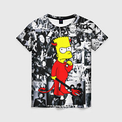 Женская футболка Барт Симпсон - чёрт на фоне своих подопечных