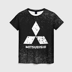 Женская футболка Mitsubishi с потертостями на темном фоне