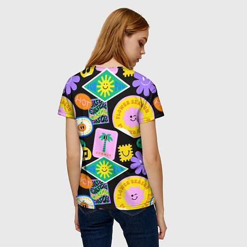 Женская футболка Летние наклейки pop-art паттерн / 3D-принт – фото 4