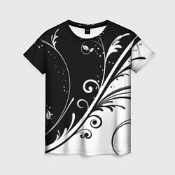 Женская футболка Симметричные чёрно белые цветы Symmetrical black a