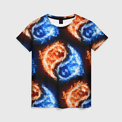Футболка женская Инь - янь, огонь - вода, паттерн, цвет: 3D-принт