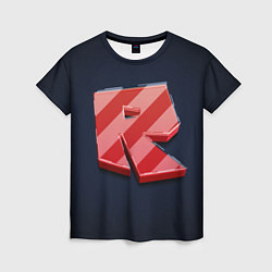 Женская футболка Roblox red - Роблокс полосатый логотип